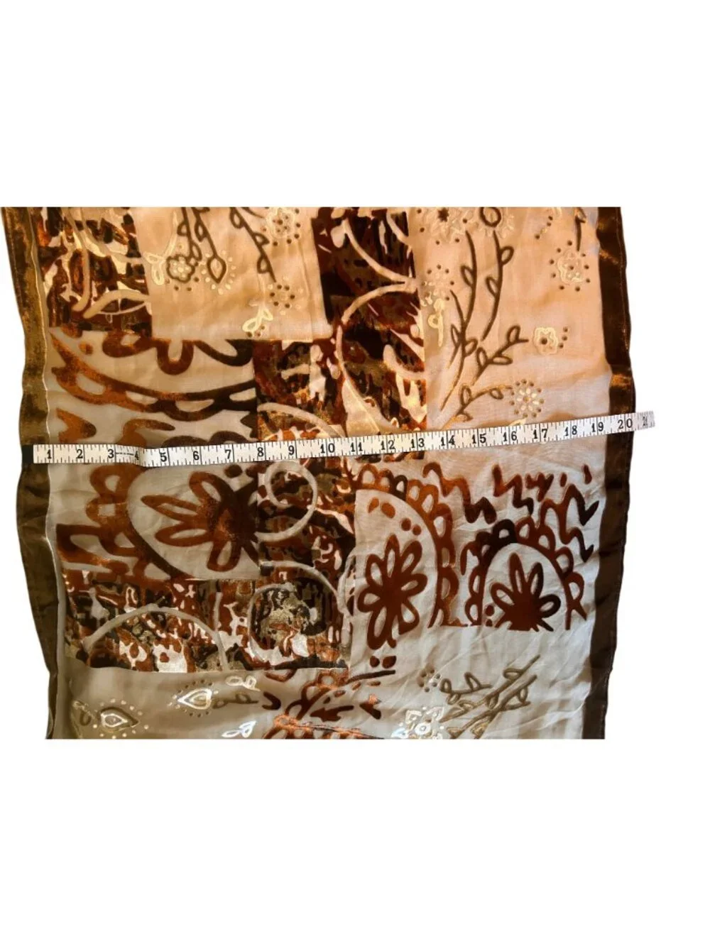 Velvet Burnout Scarf With Fringe -Brown Green Taupe Rust Cream -80